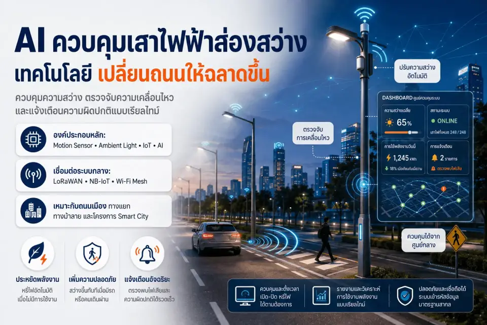 AI ควบคุมเสาไฟฟ้าส่องสว่าง เทคโนโลยีเปลี่ยนถนนให้ฉลาดขึ้น