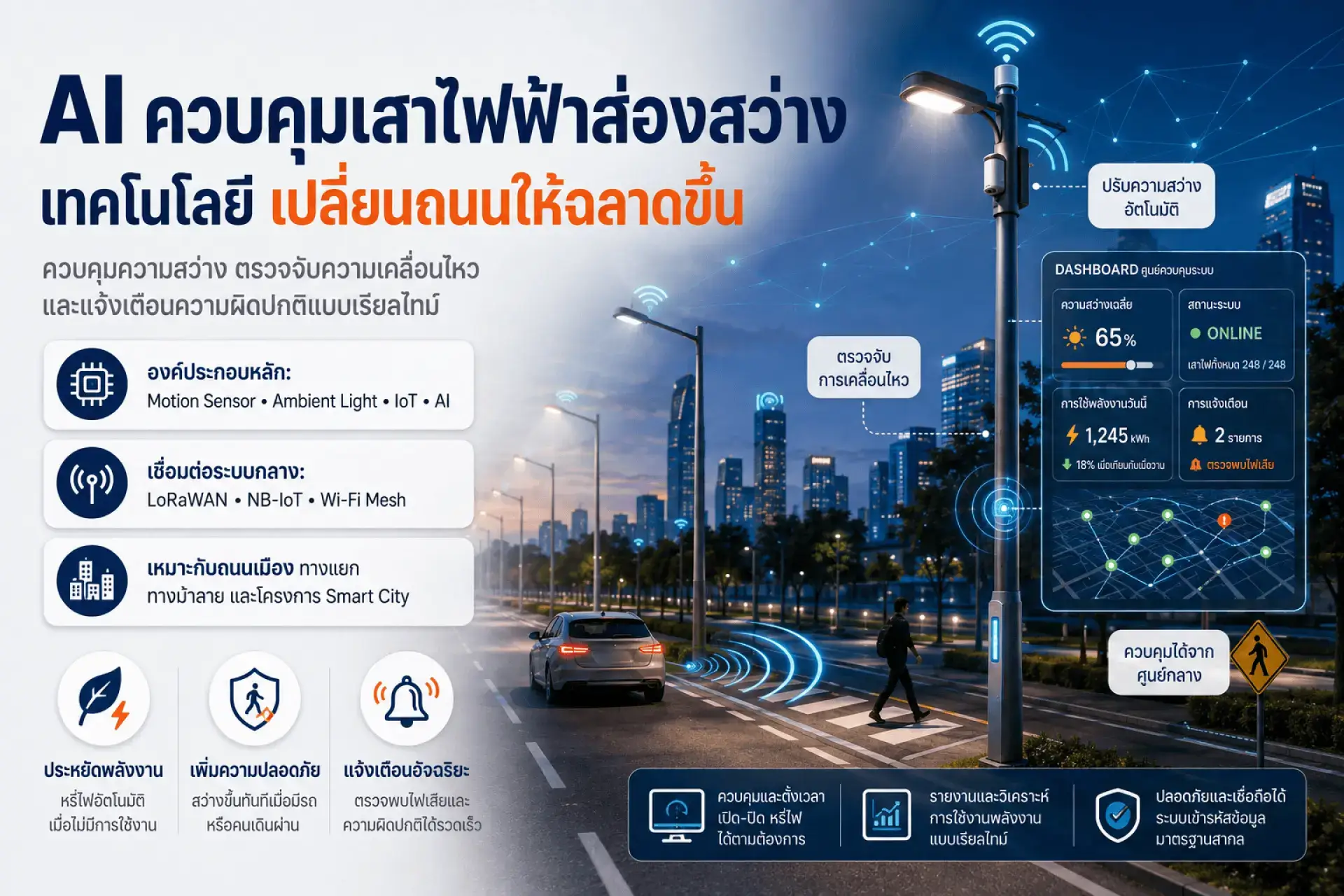 AI ควบคุมเสาไฟฟ้าส่องสว่าง เทคโนโลยีเปลี่ยนถนนให้ฉลาดขึ้น