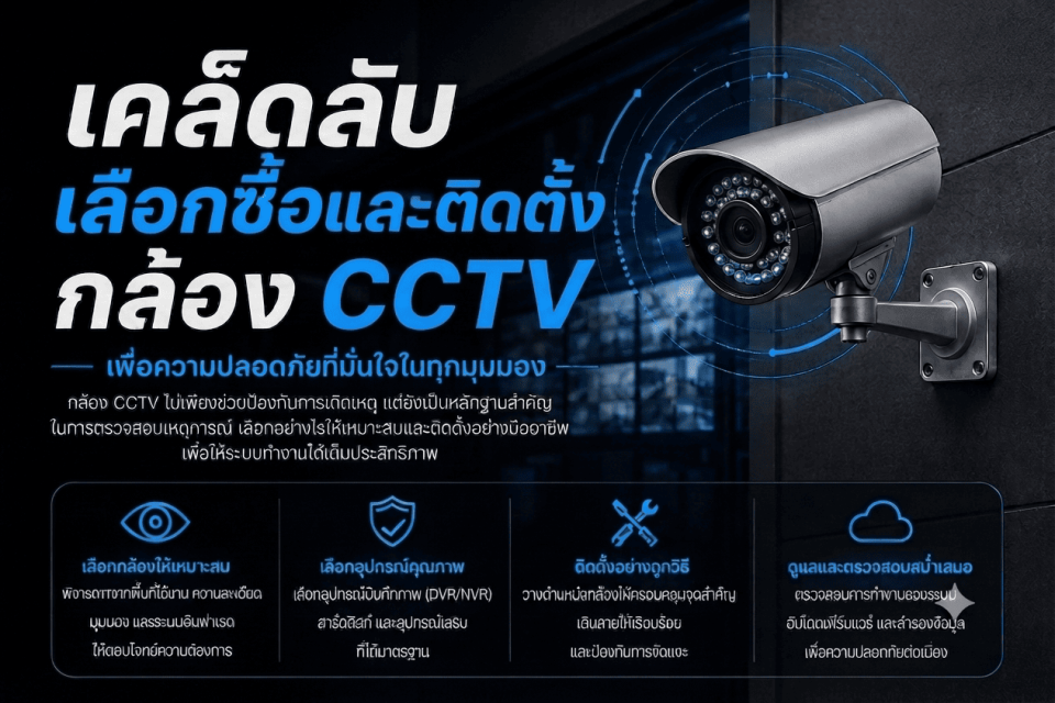 เคล็ดลับเลือกซื้อและติดตั้งกล้อง CCTV ให้เหมาะกับพื้นที่ ครอบคลุมทุกพื้นที่เสี่ยง ลดจุดอับสายตา เพื่อความปลอดภัย ทั้งภายในและภายนอกอาคาร