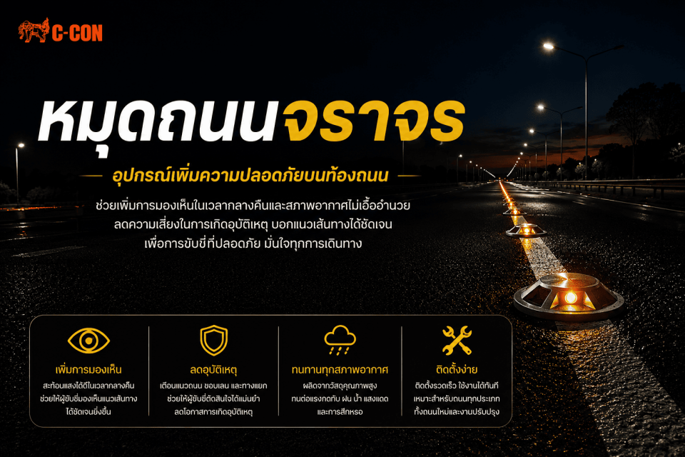 หมุดถนนจราจร อุปกรณ์สำคัญที่ช่วยเพิ่มความปลอดภัยในการขับขี่ตอนกลางคืน ลดอุบัติเหตุ และช่วยนำทางผู้ใช้รถใช้ถนน