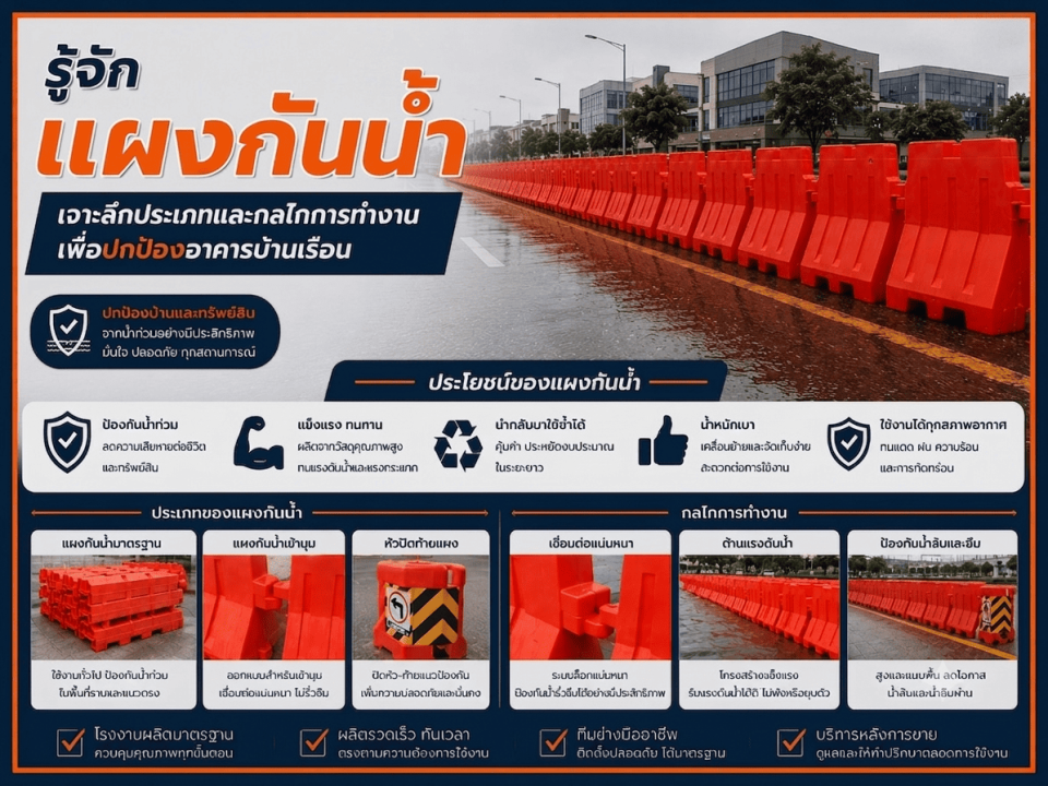รู้จักแผงกั้นน้ำ นวัตกรรมวิศวกรรมสู้ภัยน้ำท่วม เจาะลึกประเภทและกลไกการทำงานเพื่อปกป้องเมือง