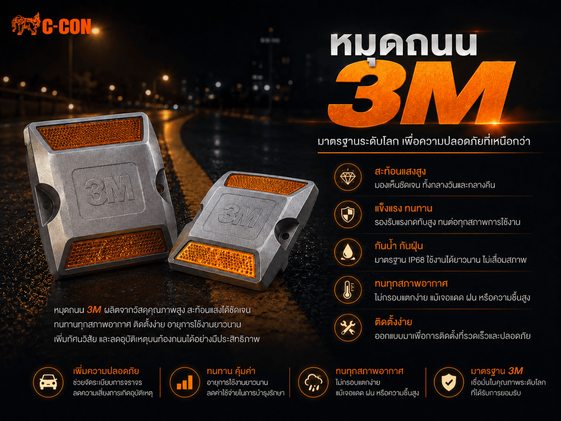 หมุดถนน 3M คืออะไร ? อุปกรณ์นำสายตาผู้ขับขี่ประสิทธิภาพสูง มองเห็นชัดเจนทุกสภาพอากาศ