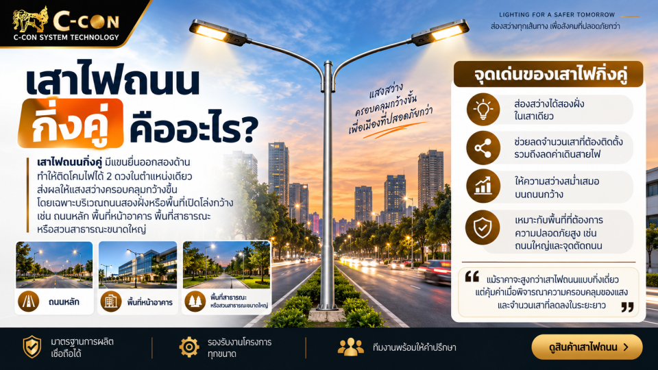 เสาไฟถนนกิ่งคู่คืออะไร? เหมาะกับถนนและพื้นที่แบบไหน