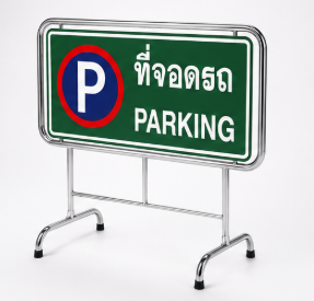 แผงกั้นจราจรขาตั้งสแตนเลส ขนาด 50x100x120 cm พร้อมป้ายขนาด 50×100 Cm (สามารถเปลี่ยนข้อความได้)