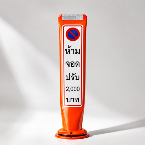 เสาจราจรล้มลุก สีส้ม ชนิดสามารถติดข้อความได้ขนาด 65 Cm