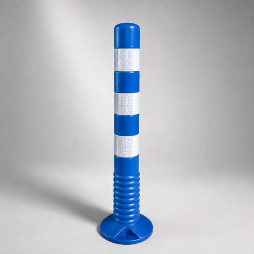 เสาหลักจราจร เสาล้มลุกได้ ชนิดสีน้ำเงิน วัสดุ TPU ขนาดสูง 75 Cm. พร้อมแถบสะท้อนแสงสีขาว 3 แถบ