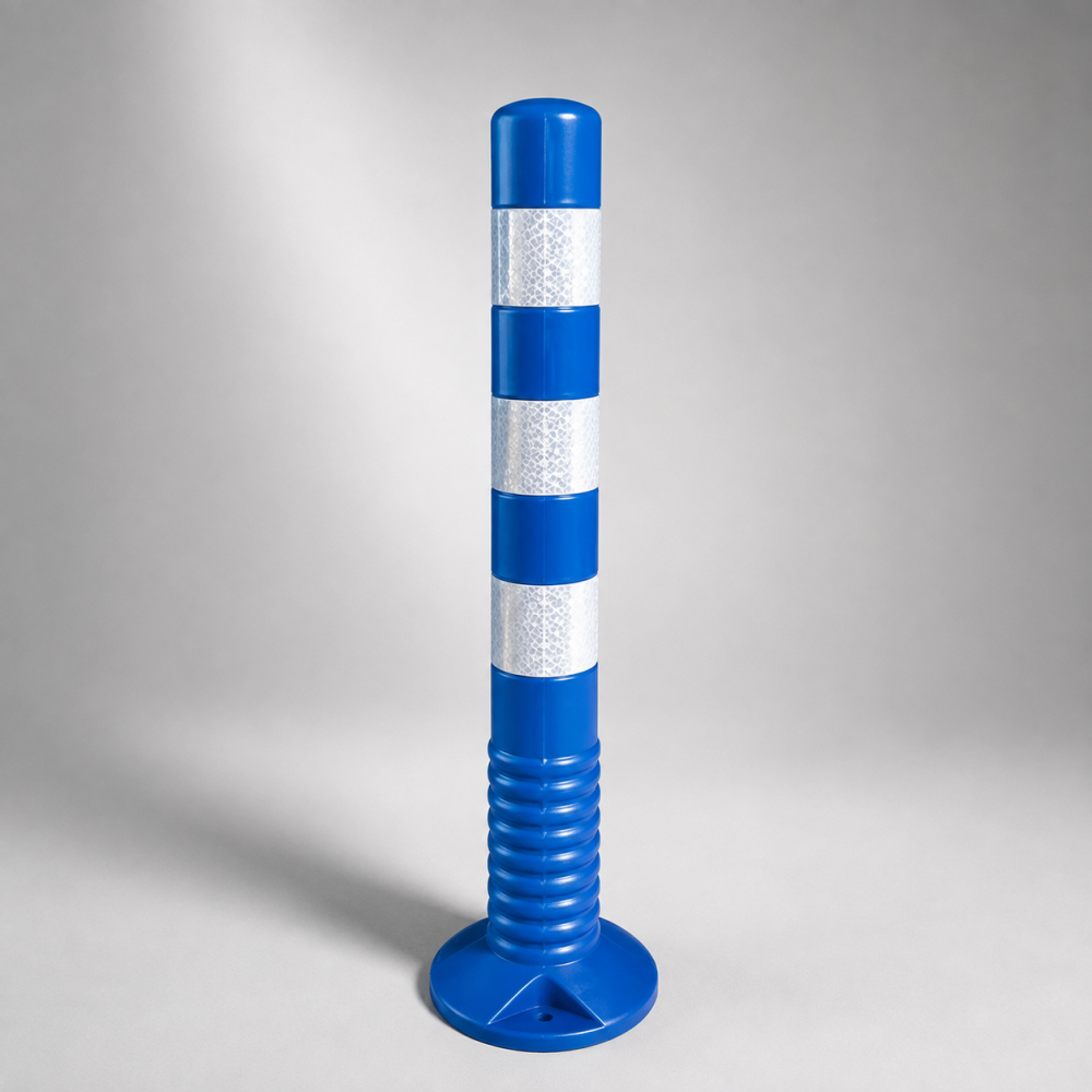 เสาหลักจราจร เสาล้มลุกได้ ชนิดสีน้ำเงิน วัสดุ TPU ขนาดสูง 75 Cm. พร้อมแถบสะท้อนแสงสีขาว 3 แถบ
