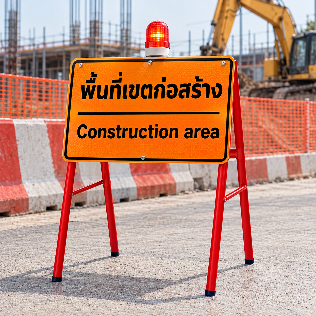 แผงกั้นขาตั้งโครงเหล็กกล่อง ขนาด 60×100 Cm. และ ป้ายขนาด 40×60 cm. สามารถพับเก็บได้ พร้อมไฟหมุน (สามารถเปลี่ยนข้อความได้)