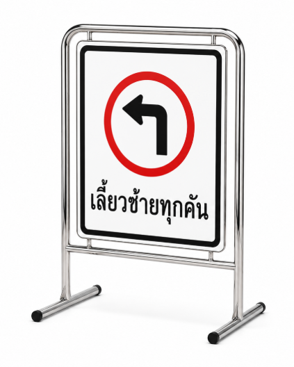 แผงกั้นป้ายขาตั้งสเเตนเลส50x60x100 cm พร้อมป้ายขนาด 60×80 Cm.