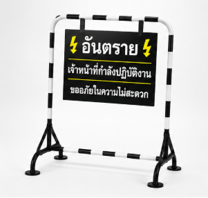 แผงกั้นจราจรสีขาว-ดำ พร้อมป้าย 60×40 cm. สะท้อนแสง 3M ขนาด 60x80x90 Cm.