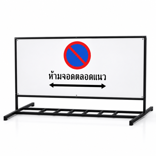 แผงกั้นจราจร พร้อมป้ายอลูมิเนียม240×100 Cm. สะท้อนแสง 3M  ขนาด60x240x120 Cm