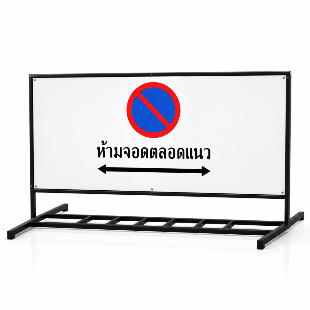 แผงกั้นจราจร พร้อมป้ายอลูมิเนียม240×100 Cm. สะท้อนแสง 3M  ขนาด60x240x120 Cm