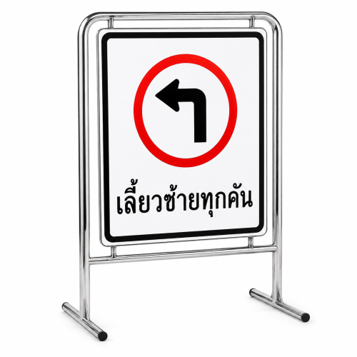 แผงกั้นป้ายขาตั้งสเเตนเลส50x60x100 cm พร้อมป้ายขนาด 60×80 Cm.