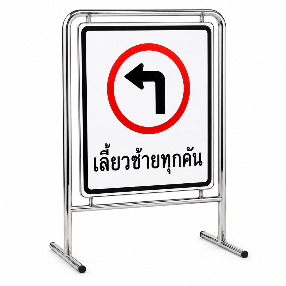 แผงกั้นป้ายขาตั้งสเเตนเลส50x60x100 cm พร้อมป้ายขนาด 60×80 Cm.