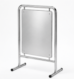 แผงกั้นป้ายขาตั้งสเเตนเลส50x60x100 cm พร้อมป้ายขนาด 60×80 Cm.