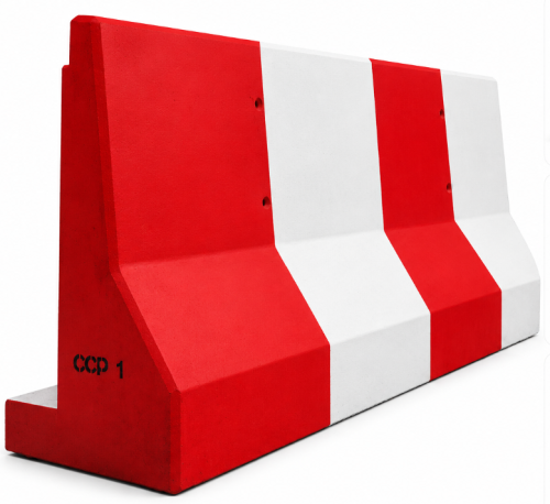 แผงกั้นคอนกรีต เกาะกลางถนน ขนาด 42×88.8×200 ซม. สีขาว/แดง